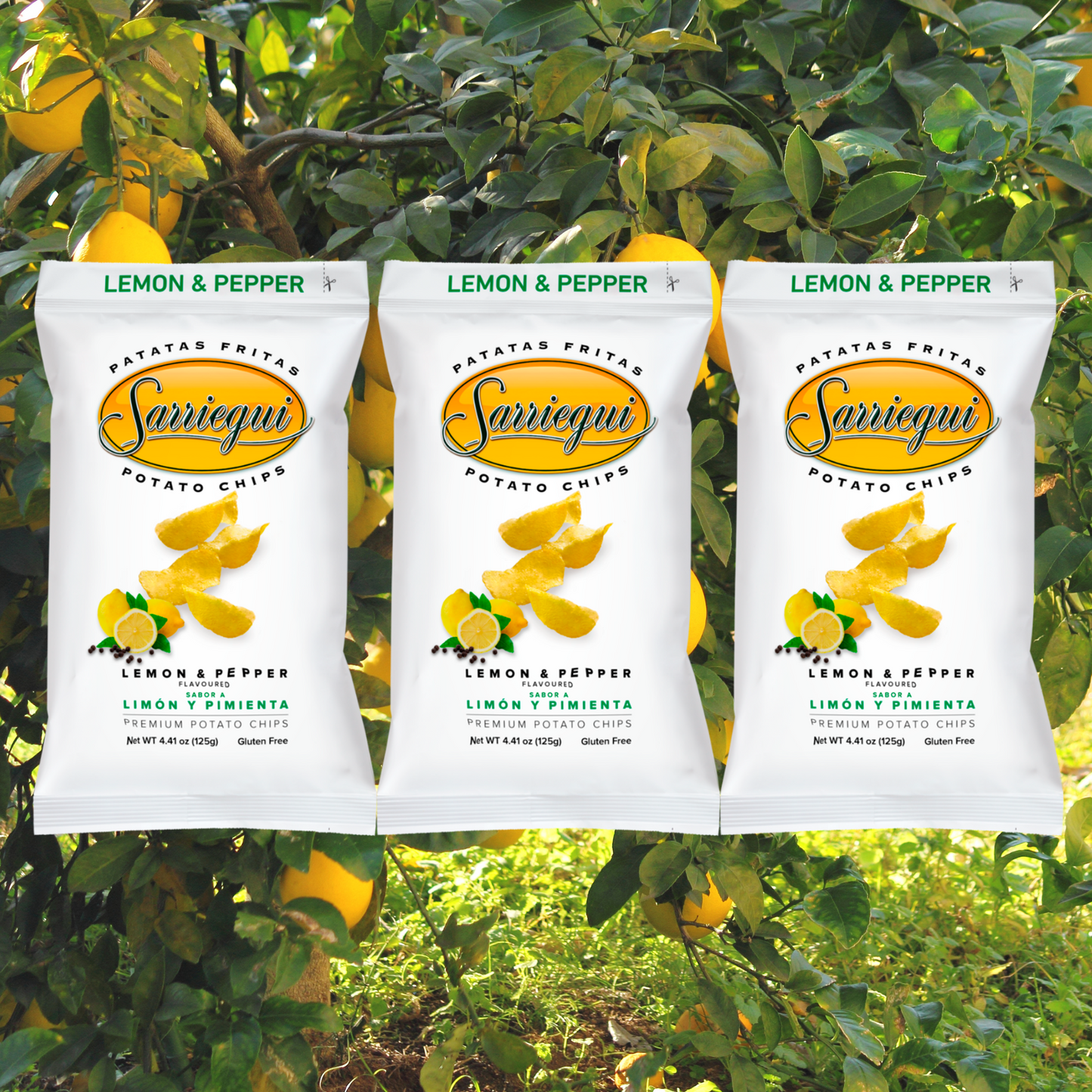 Sarriegui Lemon & Peper flavoured potato chips 3 x 125 g