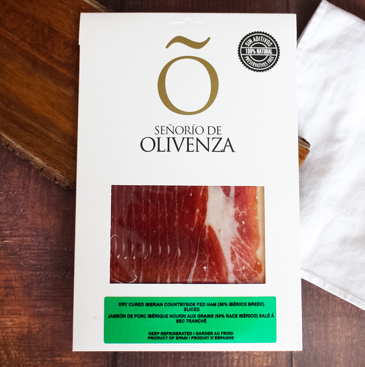 Olivenza Iberian Countryside-Fed Ham Presliced Gourmet, 50% Iberian 100 g