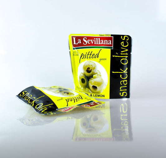 La Sevillana Green Ollives with olive oil & lemon pitted 30 g no brine