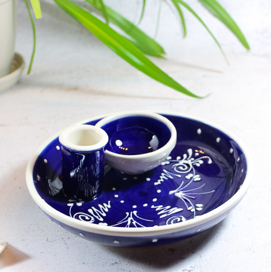 Three-in-one Olive Dish, handmade handpainted from Spain for Tapas Night | Shop Online The Spanish Store 