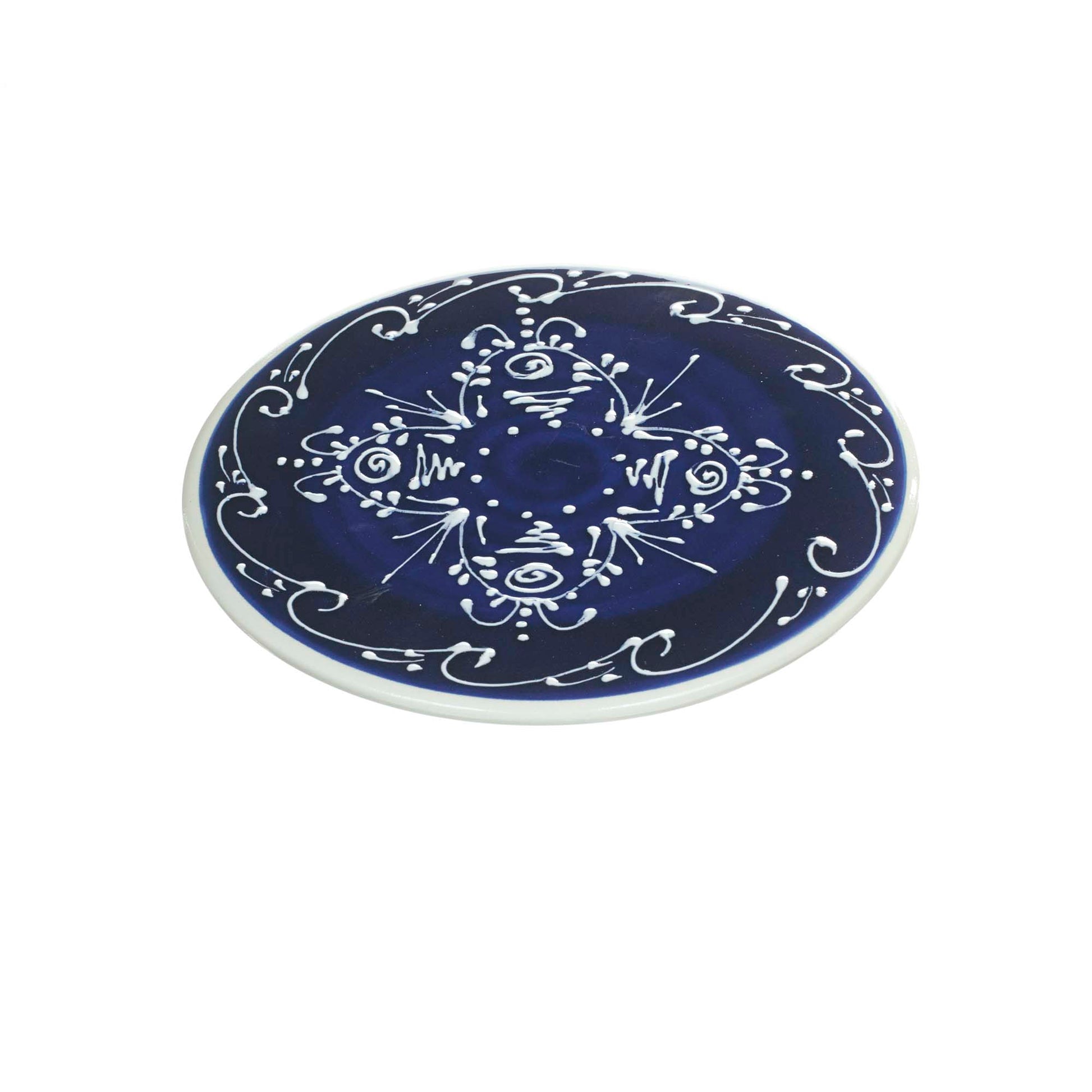 Products imported from Spain and available in Canada. Blue and white Antonio Ortiz Hot Plate, handmade ceramic